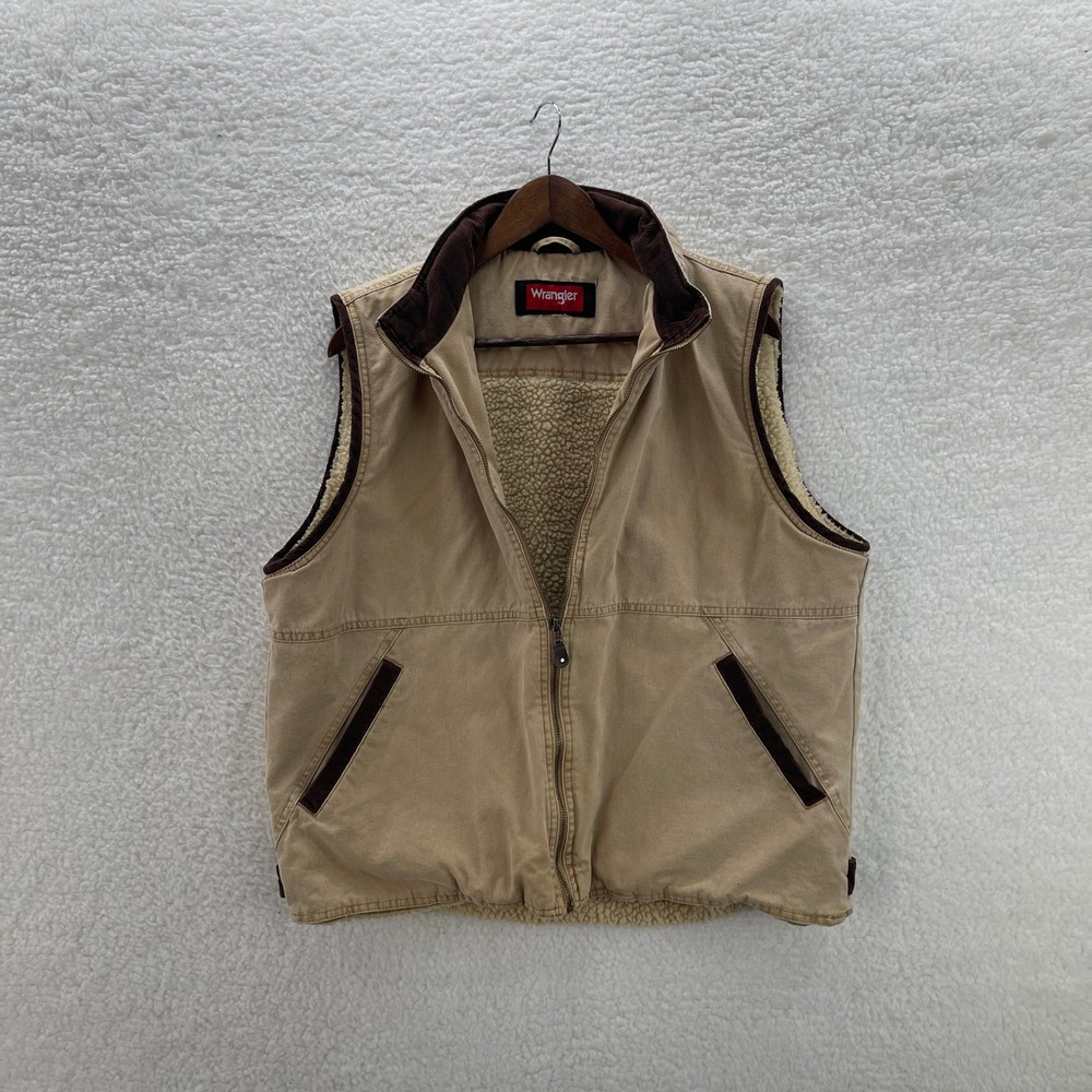 Wrangler Hero Vest Men Medium* Beige Sherpa Lined Canvas Workwear Outdoor Grunge